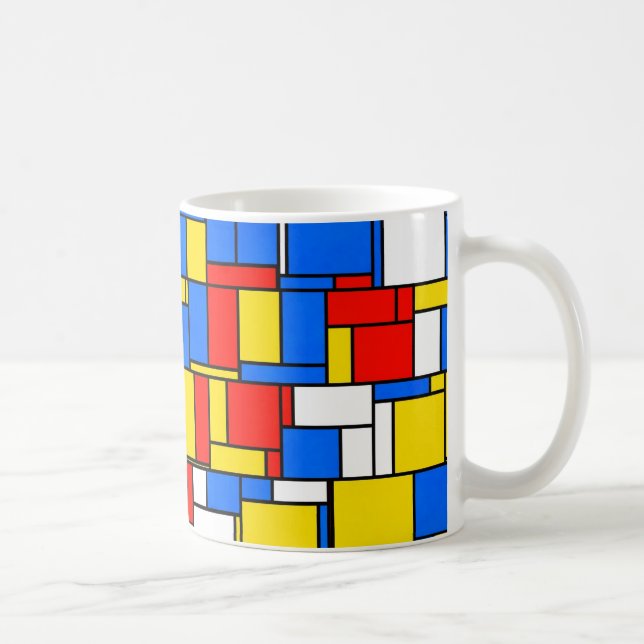 Mondrian Inspired Style Red Blue Yellow Pattern Coffee Mug (Right)