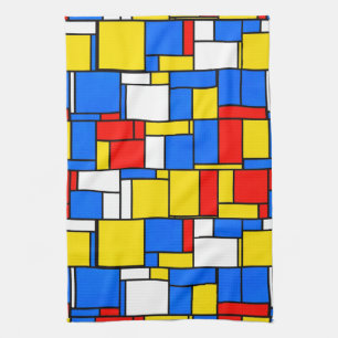 Mondrian Inspired Style Red Blue Yellow Pattern Kitchen Towel