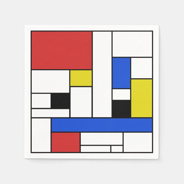 Mondrian Lines White Cocktail Paper Napkins (Front)