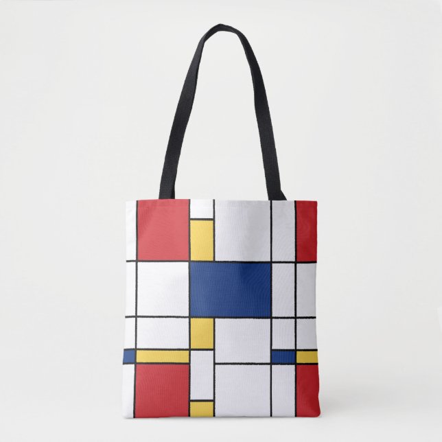 Mondrian Minimalist Abstract Art Red Blue Yellow Tote Bag (Front)