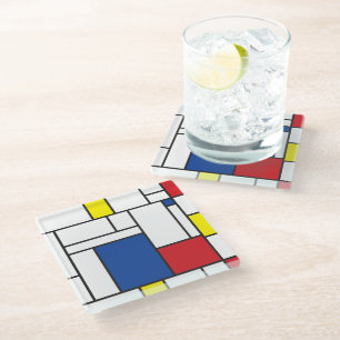 Mondrian Minimalist De Stijl Modern Art Custom Glass Coaster
