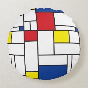 Mondrian Minimalist De Stijl Modern Art Custom Round Pillow