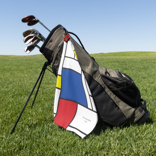 Mondrian Minimalist Geometric De Stijl Modern Art Golf Towel (Green)
