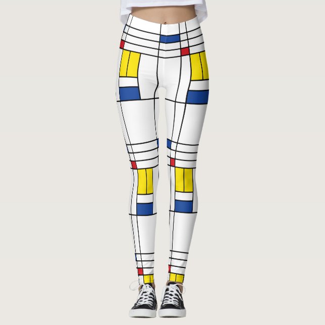 Mondrian Minimalist Geometric De Stijl Modern Art Leggings (Front)