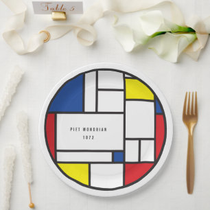 Mondrian Minimalist Geometric De Stijl Modern Art Paper Plate