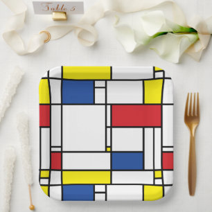 Mondrian Minimalist Geometric De Stijl Modern Art Paper Plate