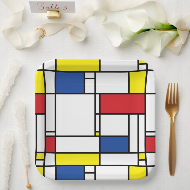 Mondrian Minimalist Geometric De Stijl Modern Art Paper Plate (Wedding)