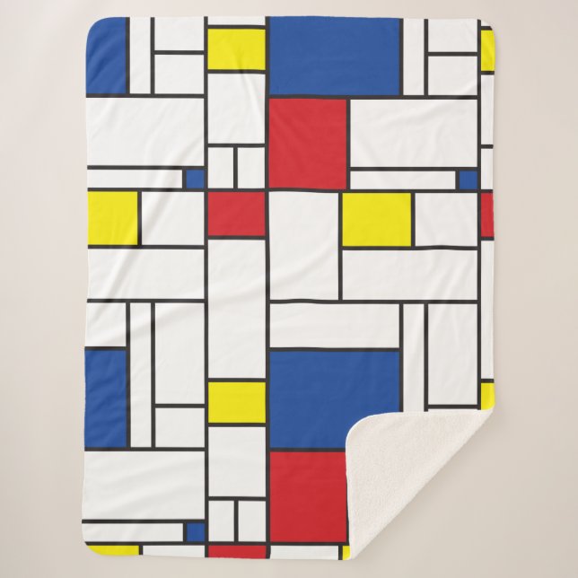 Mondrian Minimalist Geometric De Stijl Modern Art Sherpa Blanket (Front)