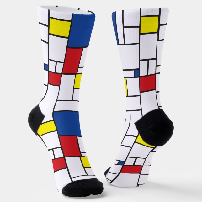 Mondrian Minimalist Geometric De Stijl Modern Art Socks (Angled)