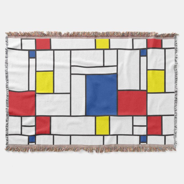 Mondrian Minimalist Geometric De Stijl Modern Art Throw Blanket (Front)