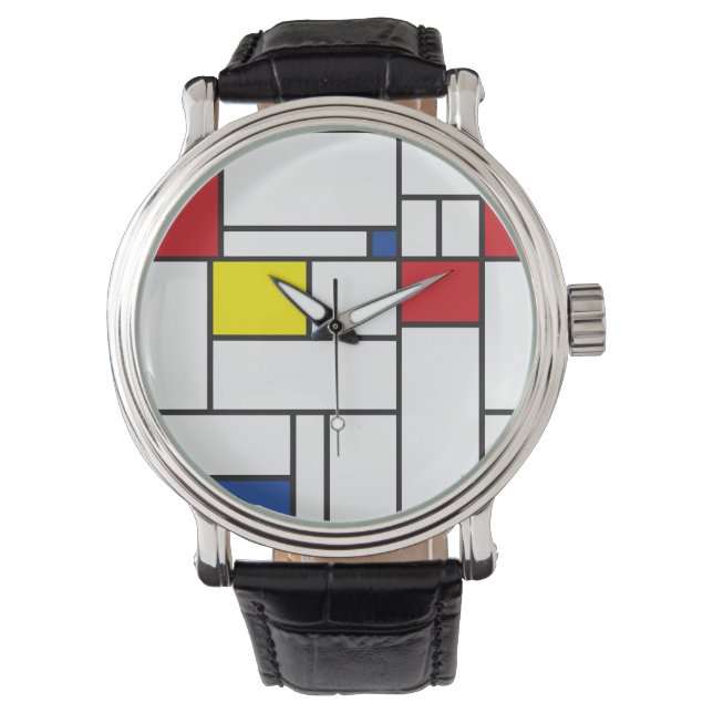 Mondrian Minimalist Geometric De Stijl Modern Art Watch (Front)