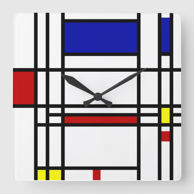 Mondrian Modern Art Square Wall Clock (Front)