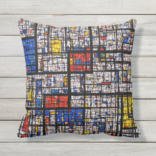 Mondrian On Grunge Outdoor Pillow