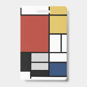 Mondrian Painting Red Plane Yellow Black Gray Blue Badge