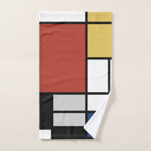 Mondrian Painting Red Plane Yellow Black Gray Blue Hand Towel