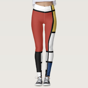 Mondrian Painting Red Plane Yellow Black Gray Blue Leggings