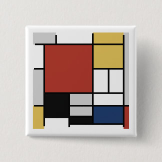 Mondrian Painting Red Plane Yellow Black Grey Blue 2 Inch Square Button