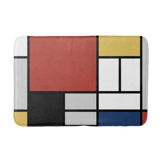 Mondrian Painting Red Plane Yellow Black Grey Blue Bath Mat (Front)