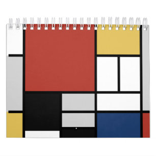 Mondrian Painting Red Plane Yellow Black Grey Blue Calendar