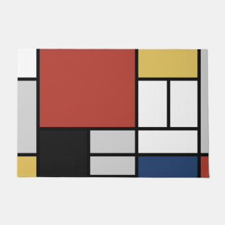Mondrian Painting Red Plane Yellow Black Grey Blue Doormat