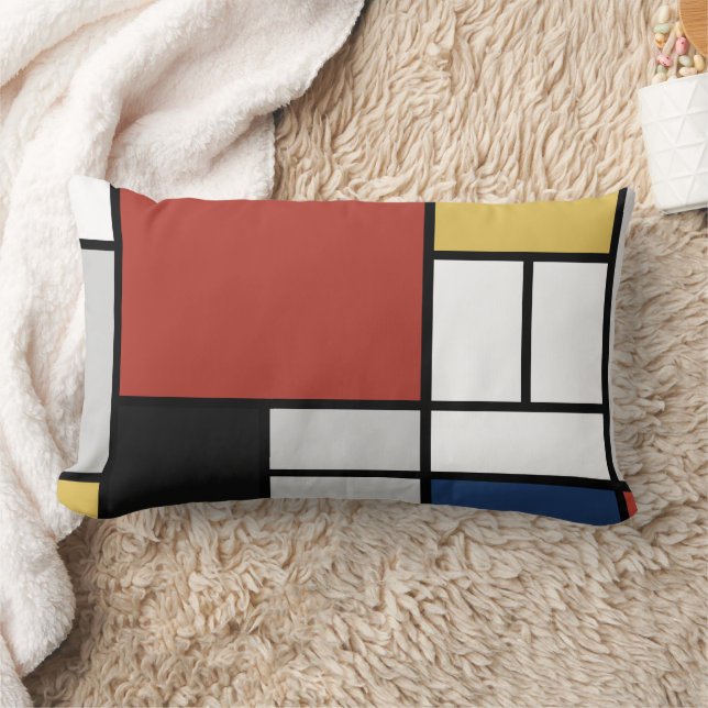 Mondrian Painting Red Plane Yellow Black Grey Blue Lumbar Pillow (Blanket)