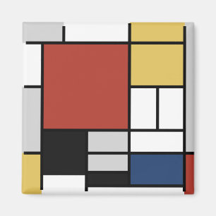Mondrian Painting Red Plane Yellow Black Grey Blue Magnet