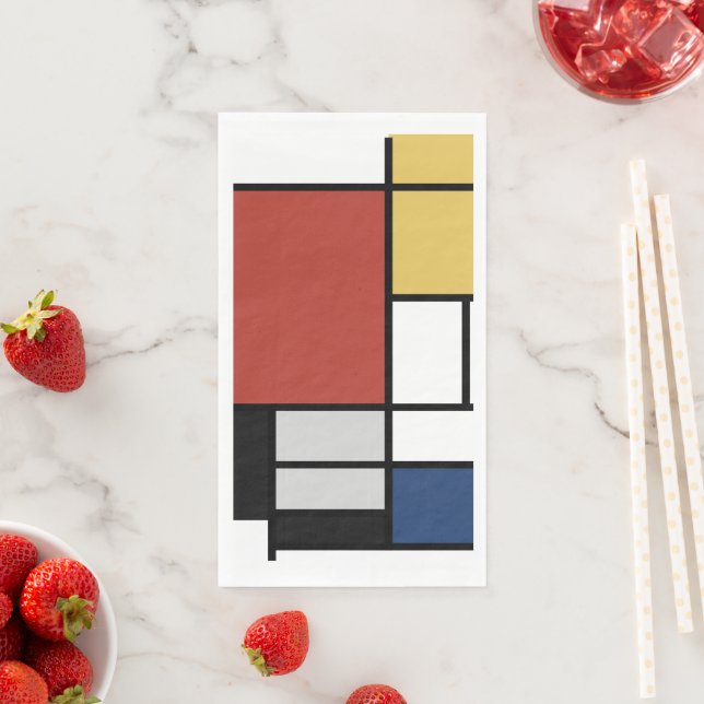 Mondrian Painting Red Plane Yellow Black Grey Blue Napkin (Insitu)