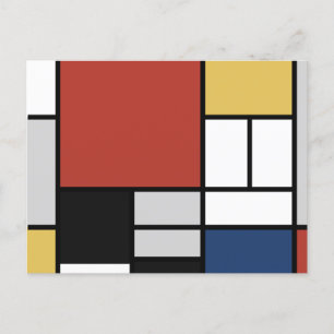 Mondrian Painting Red Plane Yellow Black Grey Blue Postcard