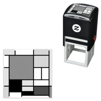 Mondrian Painting Red Plane Yellow Black Grey Blue Self-inking Stamp