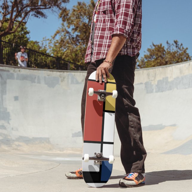 Mondrian Painting Red Plane Yellow Black Grey Blue Skateboard (Outdoor 2)