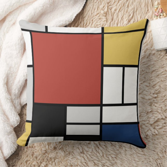 Mondrian Painting Red Plane Yellow Black Grey Blue Throw Pillow (Blanket)