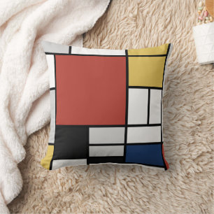 Mondrian Painting Red Plane Yellow Black Grey Blue Throw Pillow