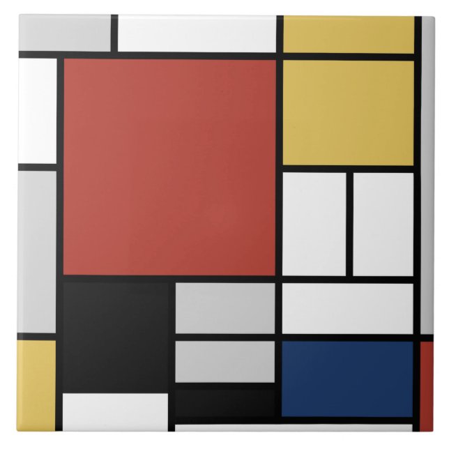 Mondrian Painting Red Plane Yellow Black Grey Blue Tile (Front)