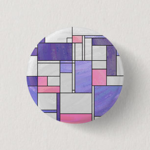 Mondrian Pink Purple White Print 1 Inch Round Button