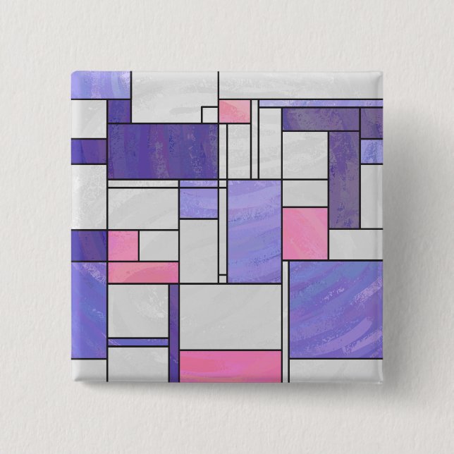 Mondrian Pink Purple White Print 2 Inch Square Button (Front)