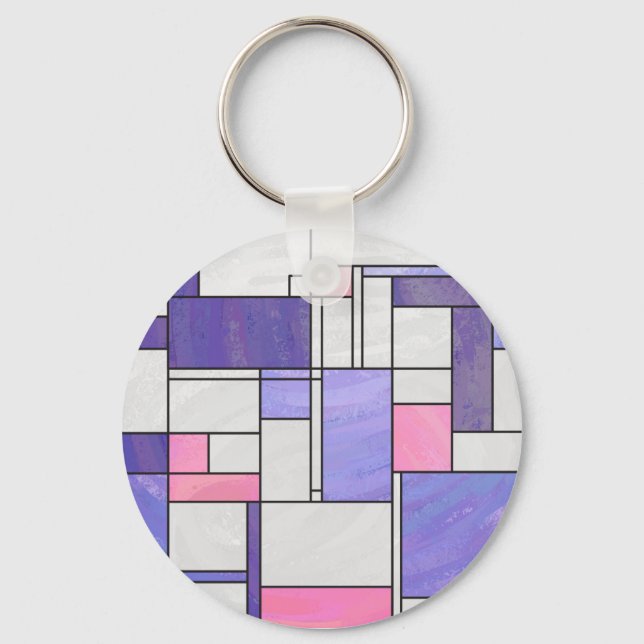 Mondrian Pink Purple White Print Keychain (Front)