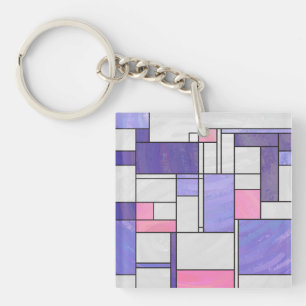 Mondrian Pink Purple White Print Keychain
