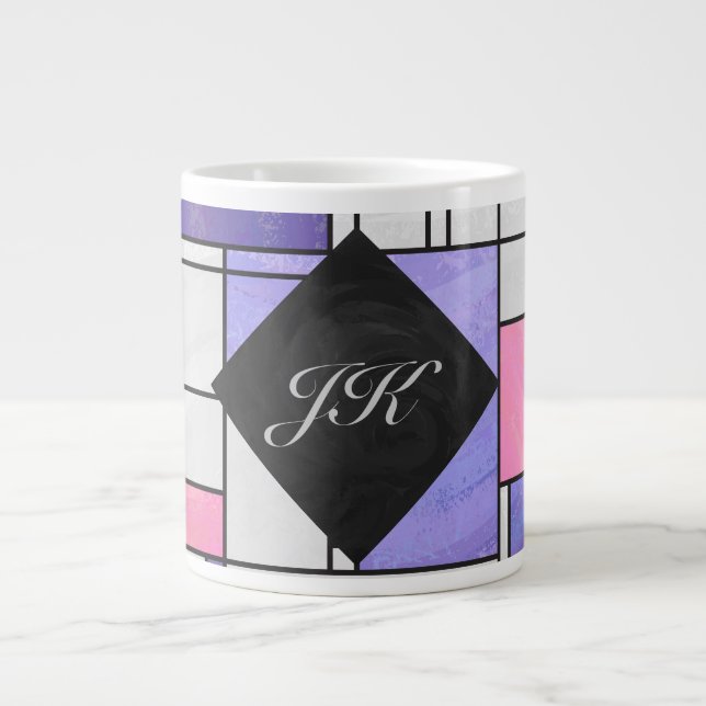 Mondrian Pink Purple White Print Large Coffee Mug (Front)