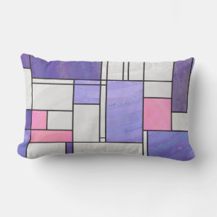 Mondrian Pink Purple White Print Lumbar Pillow
