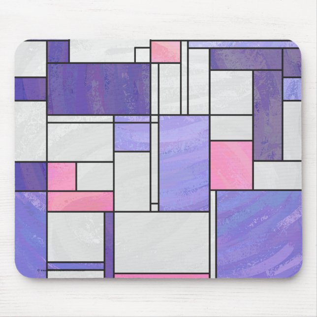 Mondrian Pink Purple White Print Mouse Pad (Front)