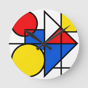 Mondrian Primary Color Composition Round Clock