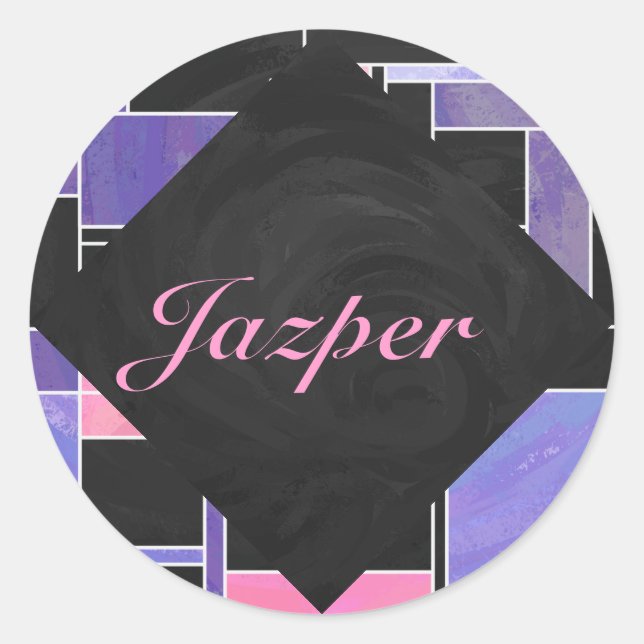 Mondrian Purple Pink Black Print Classic Round Sticker (Front)