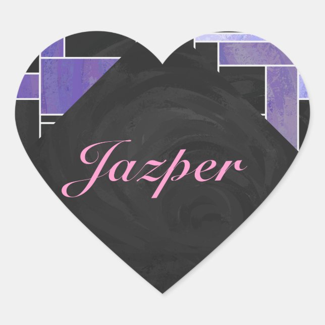Mondrian Purple Pink Black Print Heart Sticker (Front)