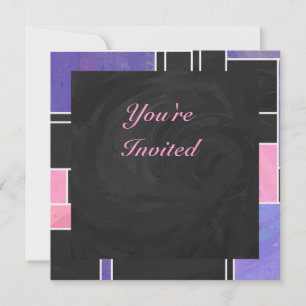 Mondrian Purple Pink Black Print Invitation