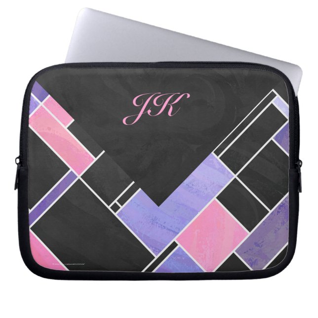 Mondrian Purple Pink Black Print Laptop Sleeve (Front)