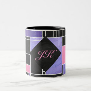 Mondrian Purple Pink Black Print Two-Tone Coffee Mug
