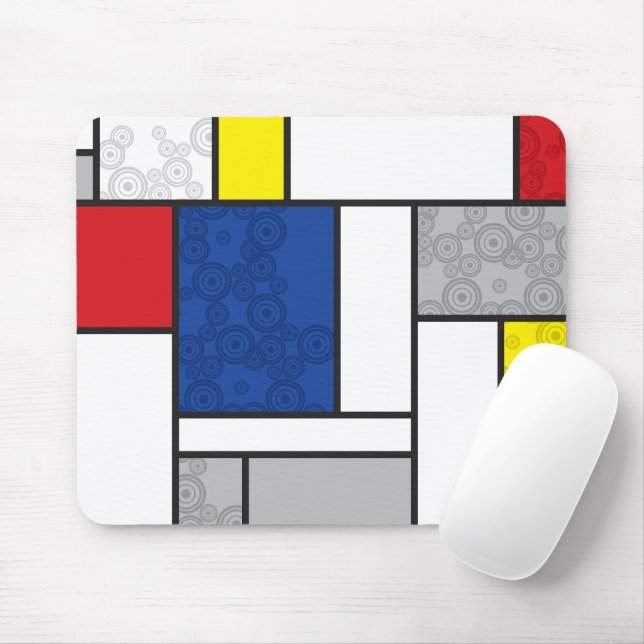 Mondrian Retro Circles Minimalist De Stijl Mod Art Mouse Pad (With Mouse)