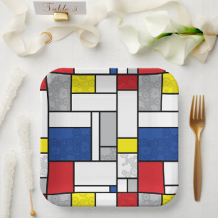 Mondrian Retro Circles Minimalist De Stijl Mod Art Paper Plate