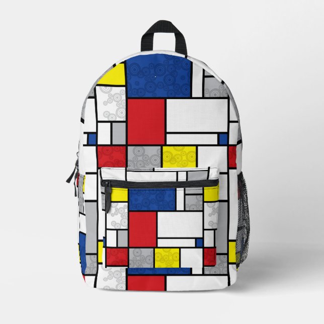 Mondrian Retro Circles Minimalist De Stijl Mod Art Printed Backpack (Front)