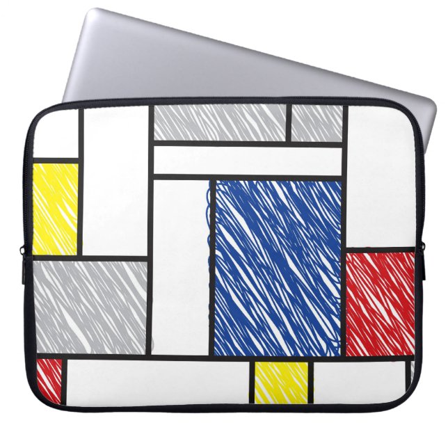 Mondrian Scribbles Minimalism De Stijl Art Laptop Sleeve (Front)
